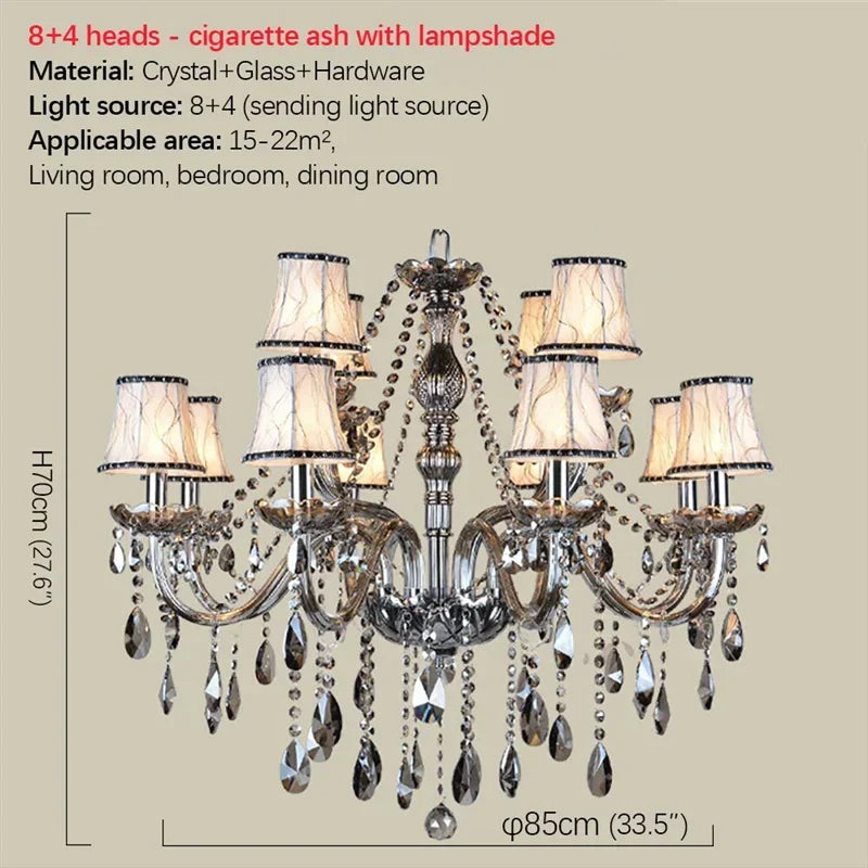 ELARA European Luxury Crystal Pendent Lamp Smoke Gray Living Room Restaurant Bedroom Villa Hotel Western Restaurant Chandelier