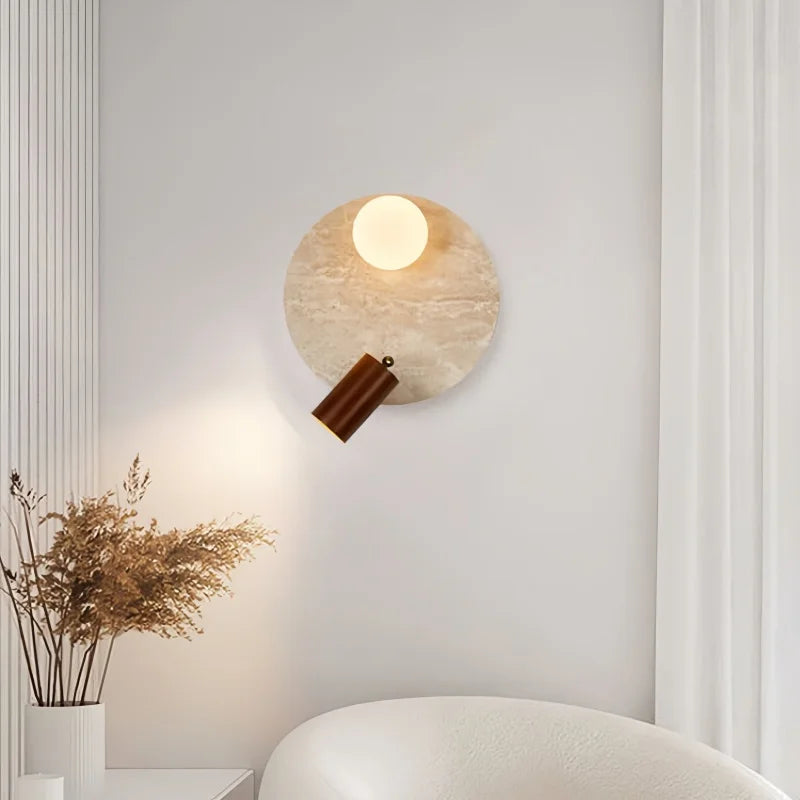 Sophie Yellow Travertine Wood LED Wall Lamp Wabi Sabi