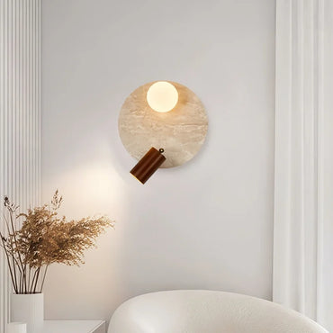 Sophie Yellow Travertine Wood LED Wall Lamp Wabi Sabi