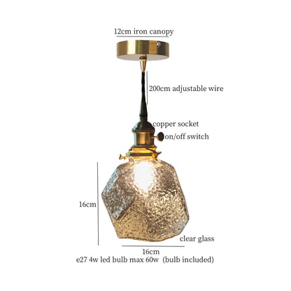 Élise Vintage Cracked Glass Copper LED Pendant Lamp Loft Style