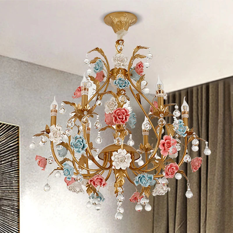 Sophie Multicolor Floral Crystal LED Chandelier Dining Room Light