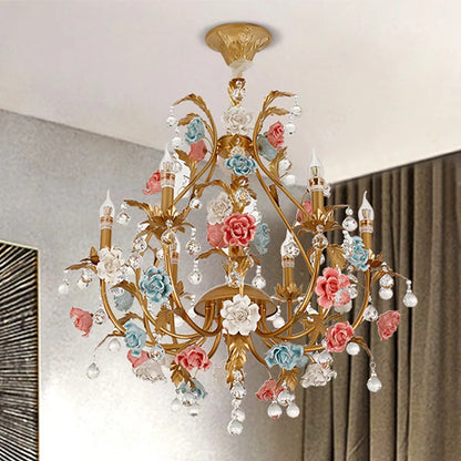 Sophie Multicolor Floral Crystal LED Chandelier Dining Room Light