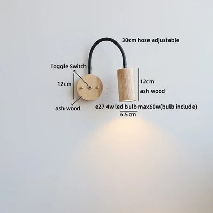 Élise Nordic Ash Wood LED Wall Lamp Pull Chain E27