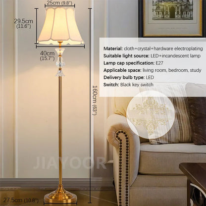 Camille Retro Copper Crystal LED Floor Lamp Sofa Corner Light