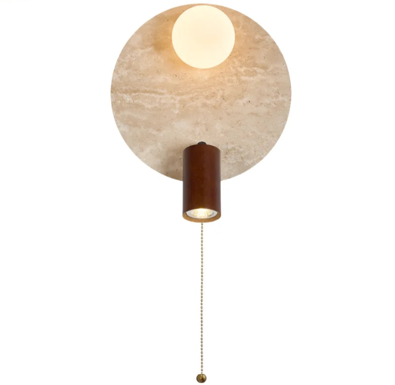 Sophie Yellow Travertine Wood LED Wall Lamp Wabi Sabi