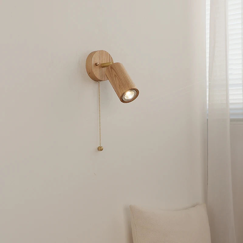 Élise Nordic Ash Wood LED Wall Lamp Pull Chain E27