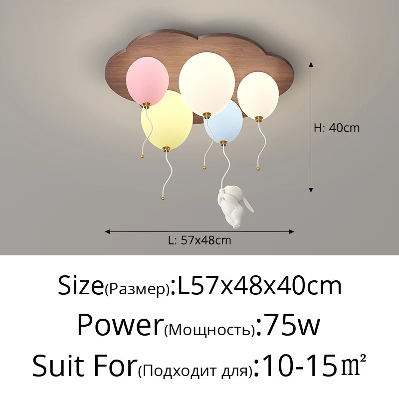 Amélie Cloud Balloon Wooden LED Ceiling Light Kids Room Dimmable