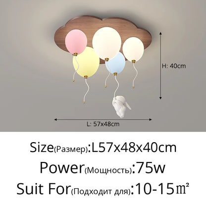 Amélie Cloud Balloon Wooden LED Ceiling Light Kids Room Dimmable