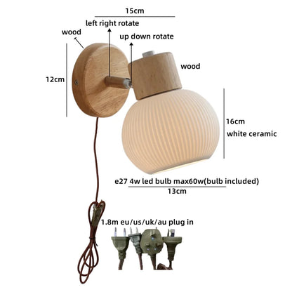 Chloé Ceramic Wall Light with Wood Accent