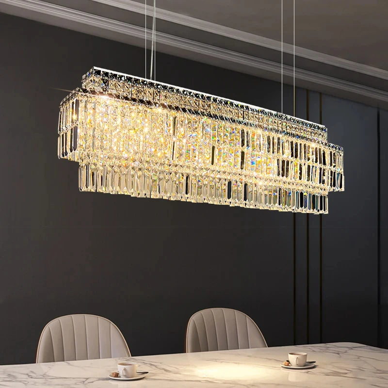 Isabelle Crystal Rectangle Pendant Light Luxury Gold Ceiling Lamp