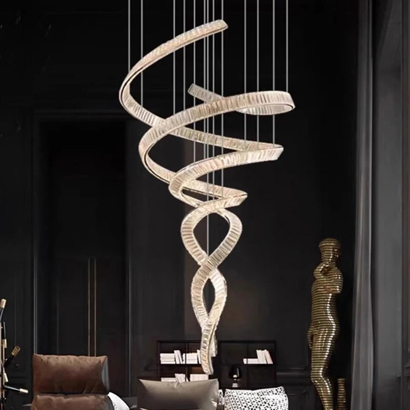 Elara Modern Crystal Stair Chandelier with LED, Remote/Touch Control