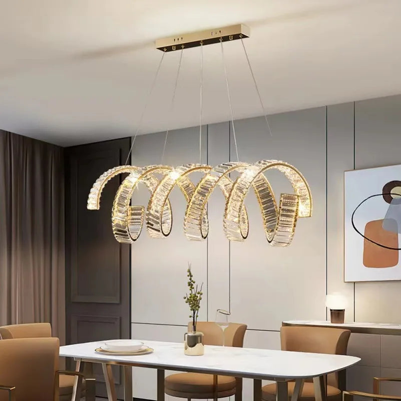 Valéria Spiral Crystal Gold LED Linear Chandelier