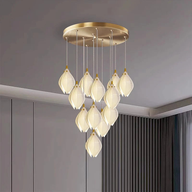 Liora Modern Lotus Cluster Staircase Chandelier