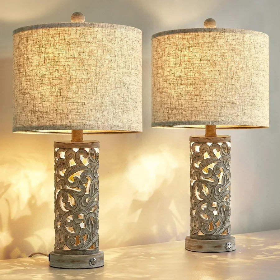 Camille 3-Way Dimmable USB A+C Touch Table Lamp Set of 2 Night Light