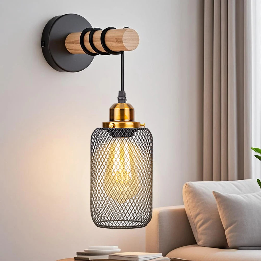 Élise Retro Wood Industrial Wall Light E27 LED Loft Sconce Lamp