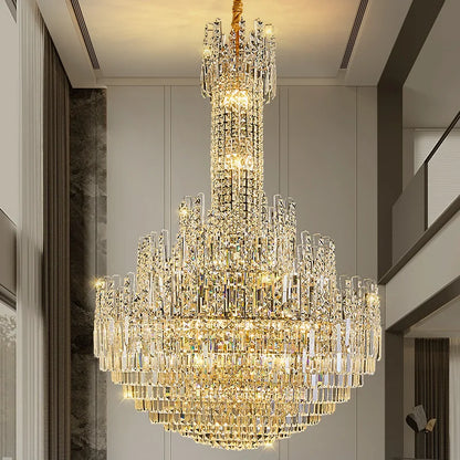 Hollow Crystal Chandelier for Duplex Hall and Staircase Lighting