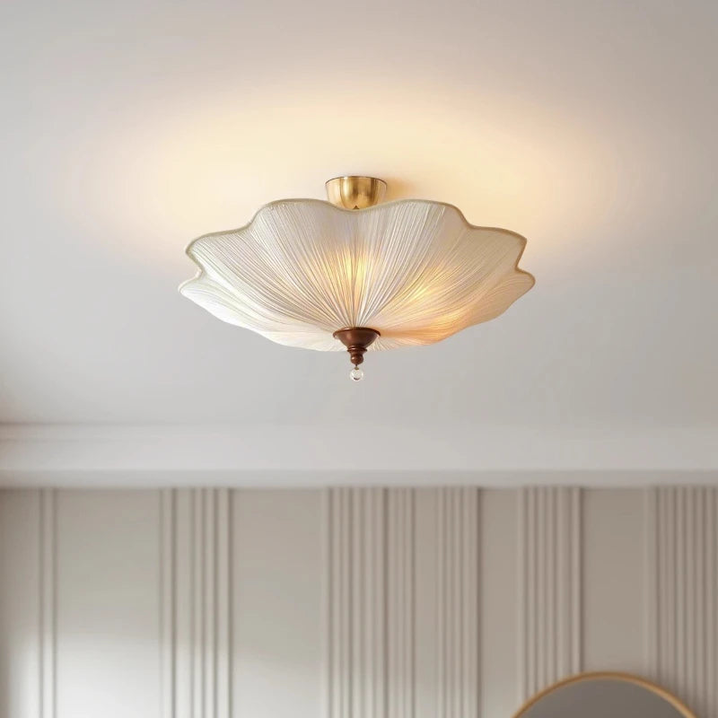 Élise French Retro Lotus-Leaf Fabric Ceiling Light