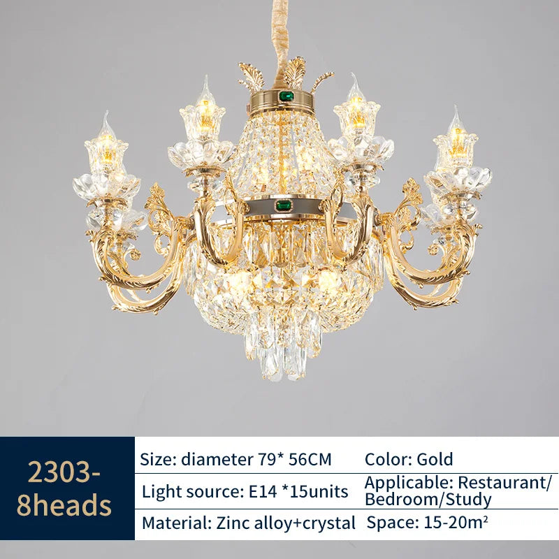 Gold Crystal Candle Chandelier for Duplex Villa and Hotel Lobby
