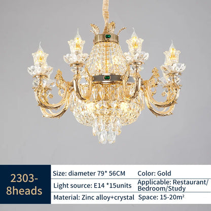 Gold Crystal Candle Chandelier for Duplex Villa and Hotel Lobby