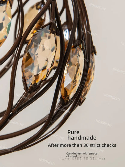 Élise Retro Crystal Walnut Style Chandelier Ceiling Light