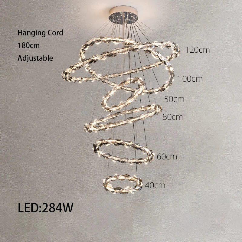 Élodie 2025 Modern Ring Crystal LED Dimmable Ceiling Chandelier Silver Decor Light