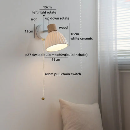 Camille White Ceramic LED Wall Lamp Switch E27 Nordic