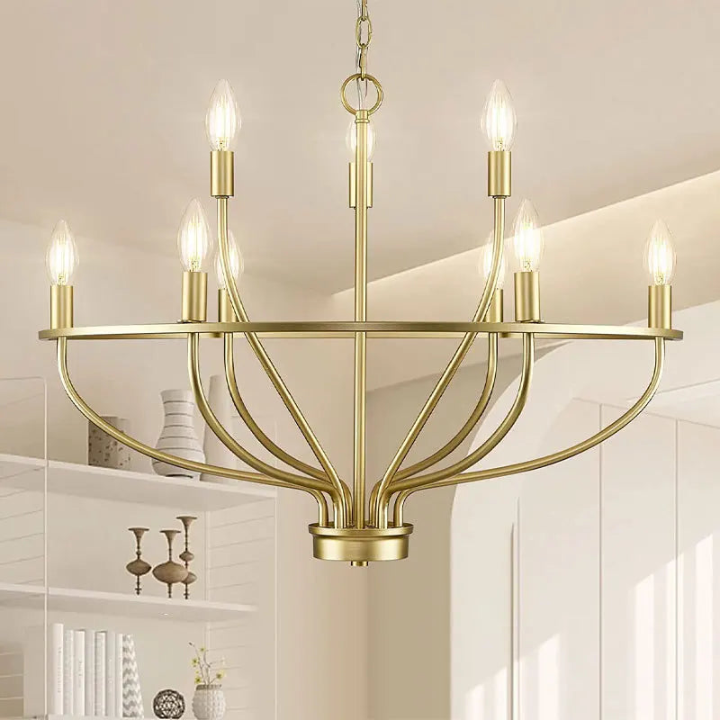Vintage Round Iron Candle Chandelier for Living and Dining Room