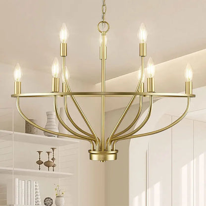 Vintage Round Iron Candle Chandelier for Living and Dining Room
