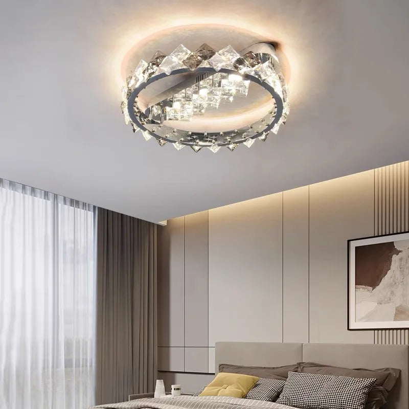Sophie Modern Chrome Crystal Ring LED Ceiling Lamp Foyer Light