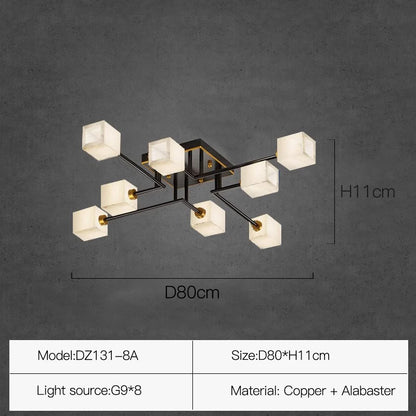 Sophie Postmodern Marble Brass Square Ceiling Lamp Luxury Living Light