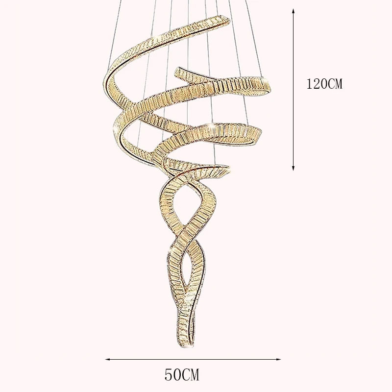 Elara Modern Crystal Stair Chandelier with LED, Remote/Touch Control