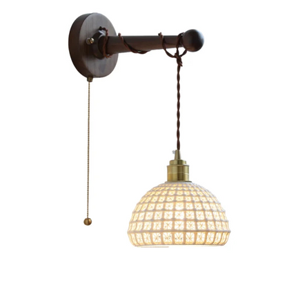 Chloé Ceramic Walnut Wall Lamp with Pull Chain Switch