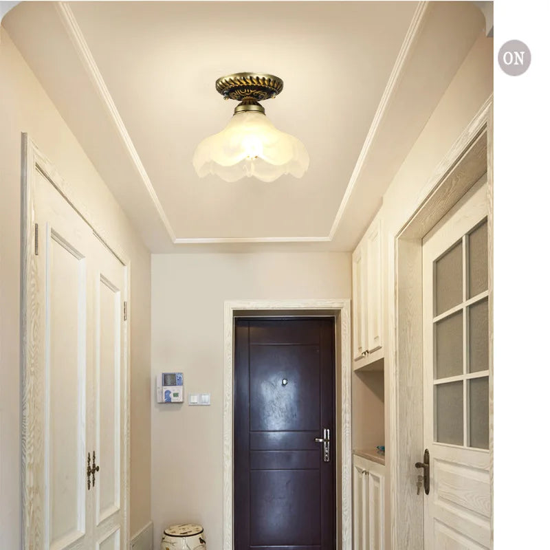Camille Retro Glass Ceiling Light Ivory E27 Hallway Lamp