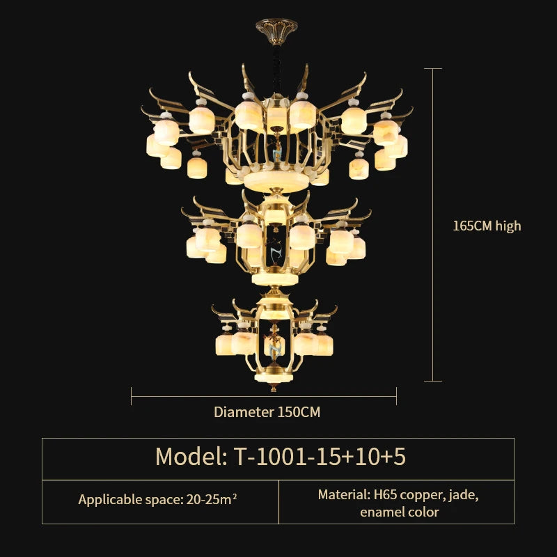 Copper Chandelier with Marble, 20+ Lights, Remote Control