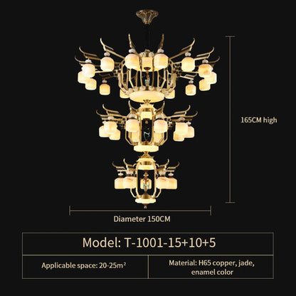 Copper Chandelier with Marble, 20+ Lights, Remote Control