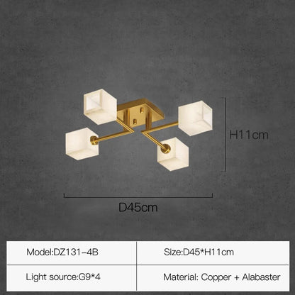 Sophie Postmodern Marble Brass Square Ceiling Lamp Luxury Living Light