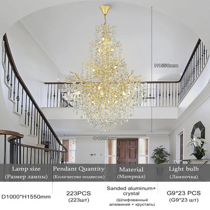 Crystal Tree Branch Pendant Chandelier for Loft and Staircase