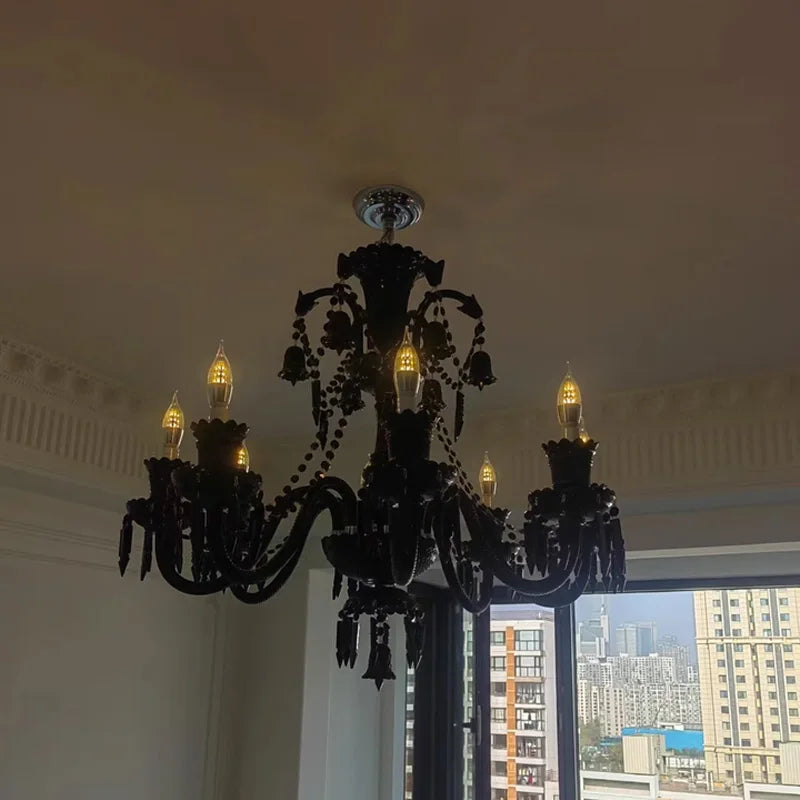 Black Crystal Chandelier for Dining Room and Bedroom Lighting