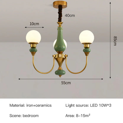 Minimalist Retro Gold Ceramic Chandelier with LED Lights for Bedroom and Loft