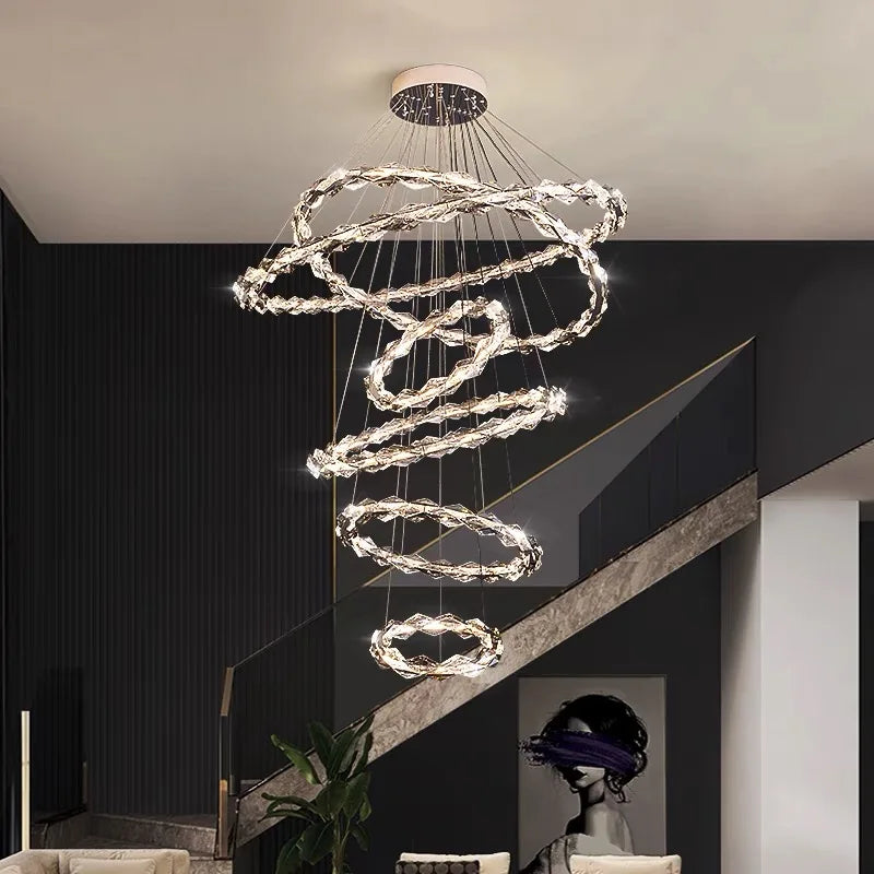 Élodie 2025 Modern Ring Crystal LED Dimmable Ceiling Chandelier Silver Decor Light