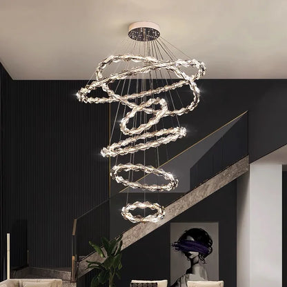 Élodie 2025 Modern Ring Crystal LED Dimmable Ceiling Chandelier Silver Decor Light