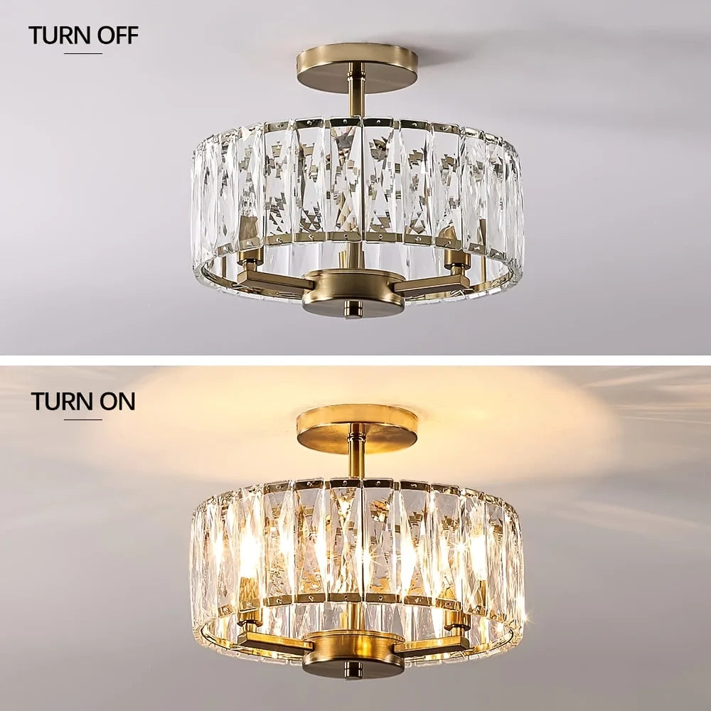 Sophie Round Crystal Semi-Flush Gold Ceiling Light Modern