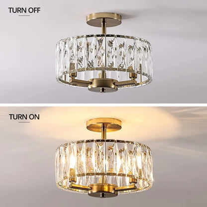 Sophie Round Crystal Semi-Flush Gold Ceiling Light Modern