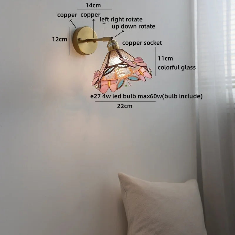 Amélie Nordic Glass Flower LED Wall Lamp Pink Copper