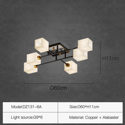 Sophie Postmodern Marble Brass Square Ceiling Lamp Luxury Living Light