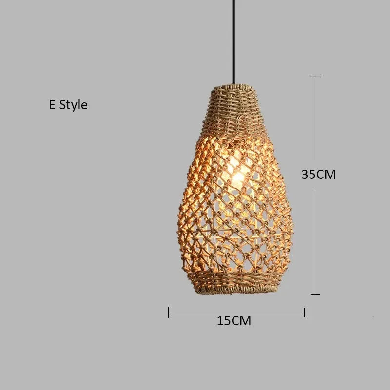 Élise Japanese Rattan Pendant Light E27 Woven LED Chandelier Beige