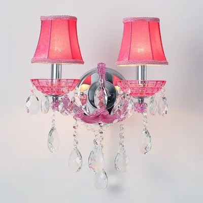 European Children's Room Bedroom Wall Lamps Princess Warm Pink Crystal Fixture Living Room Background Wall LED Lights Lamparas