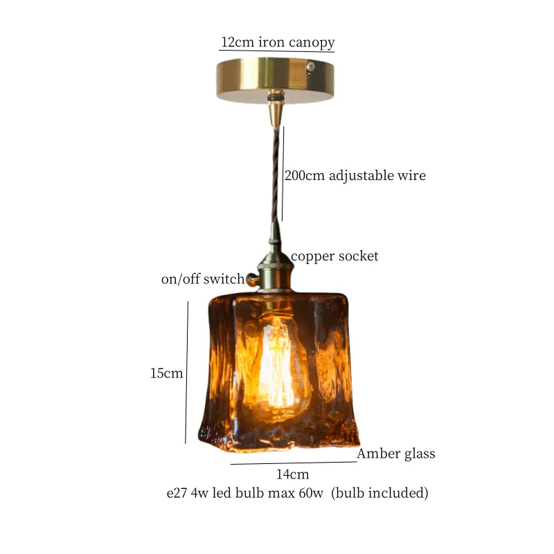 Élise Vintage Cracked Glass Copper LED Pendant Lamp Loft Style