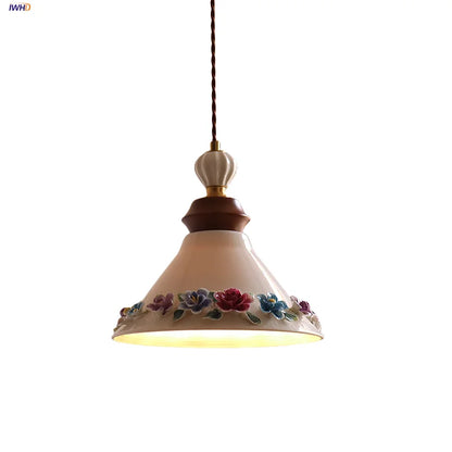 Élise Rose Flower Ceramic LED Pendant Lamp Nordic Wood