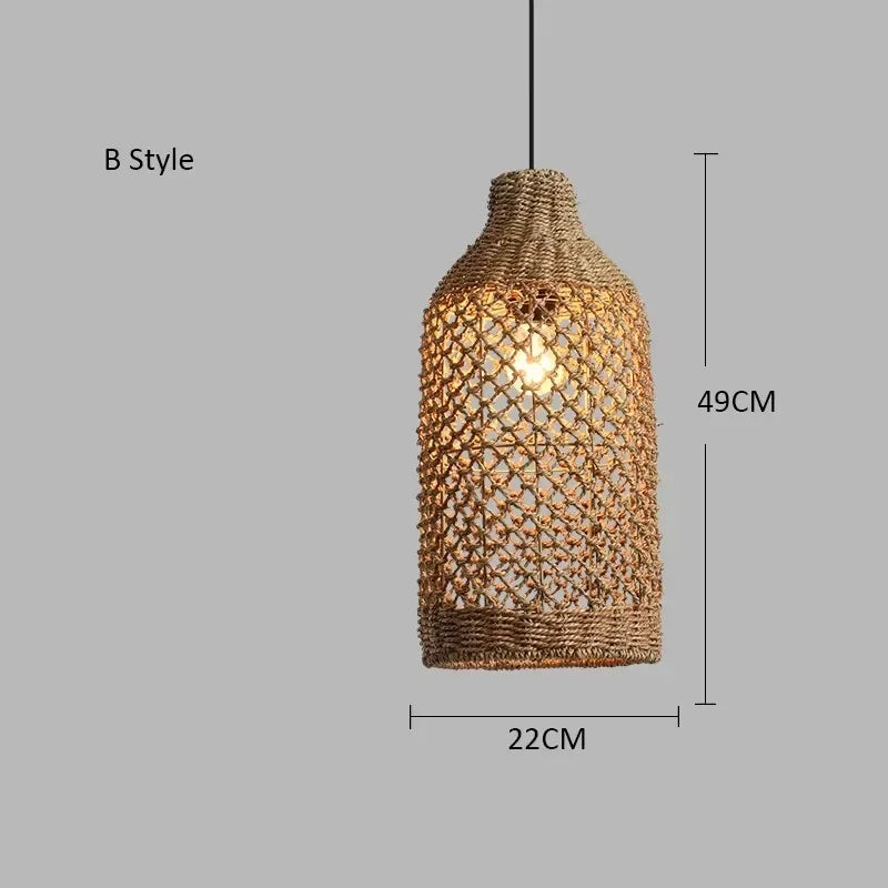 Élise Japanese Rattan Pendant Light E27 Woven LED Chandelier Beige